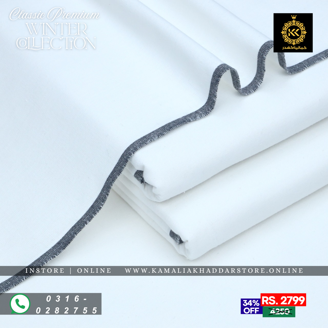 Solid White Classic Premium | Men’s Unstitched Khaddar Suits