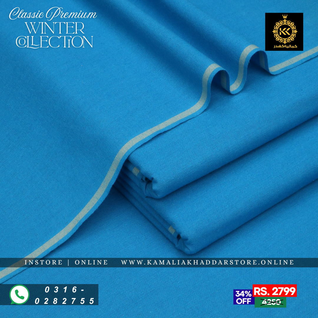 Bright Blue Classic Premium | Men’s Unstitched Khaddar Suits