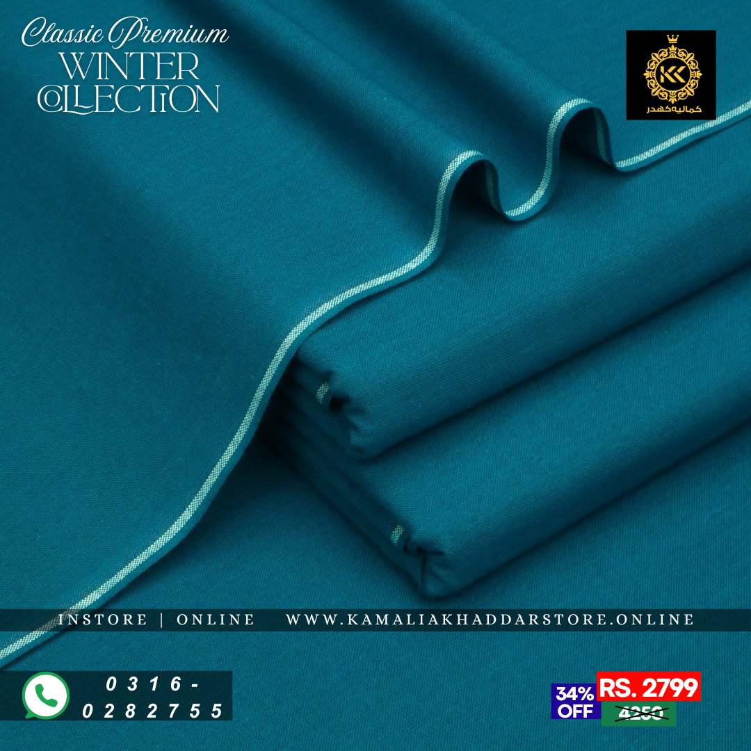 Peacock Blue Classic Premium | Men’s Unstitched Khaddar Suits