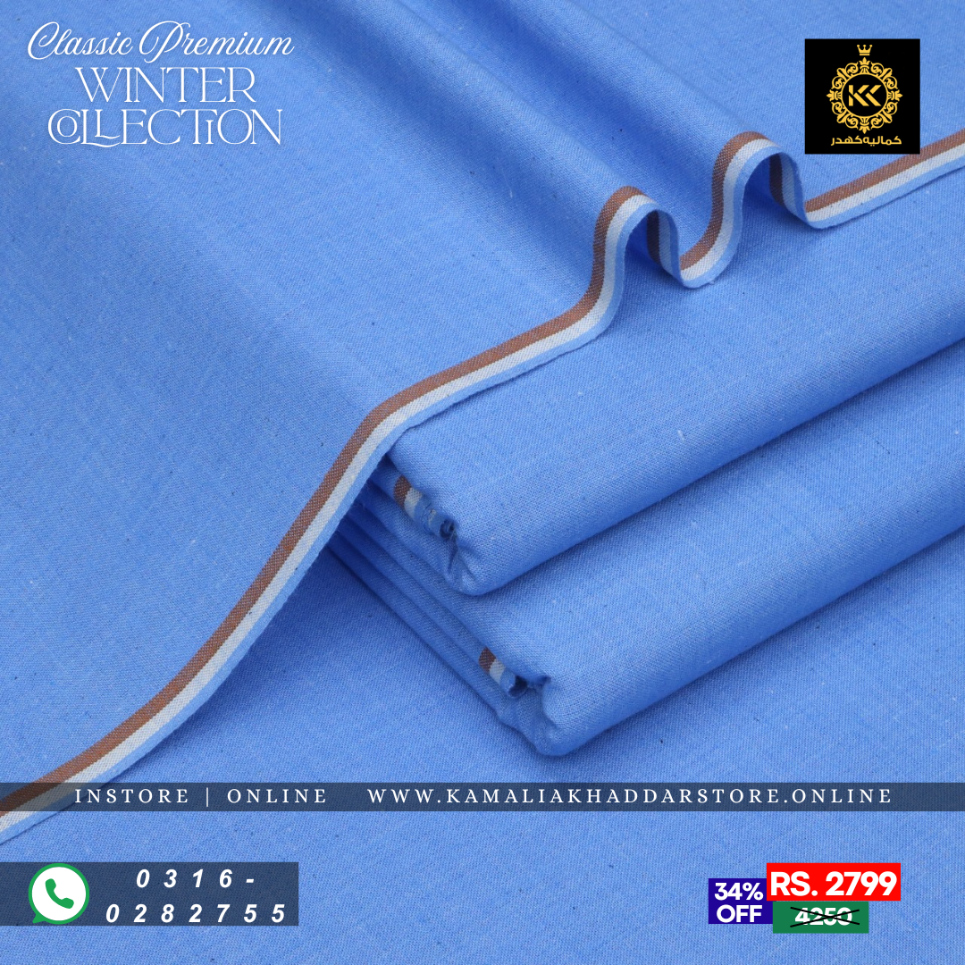 Sky Blue Classic Premium | Men’s Unstitched Khaddar Suits