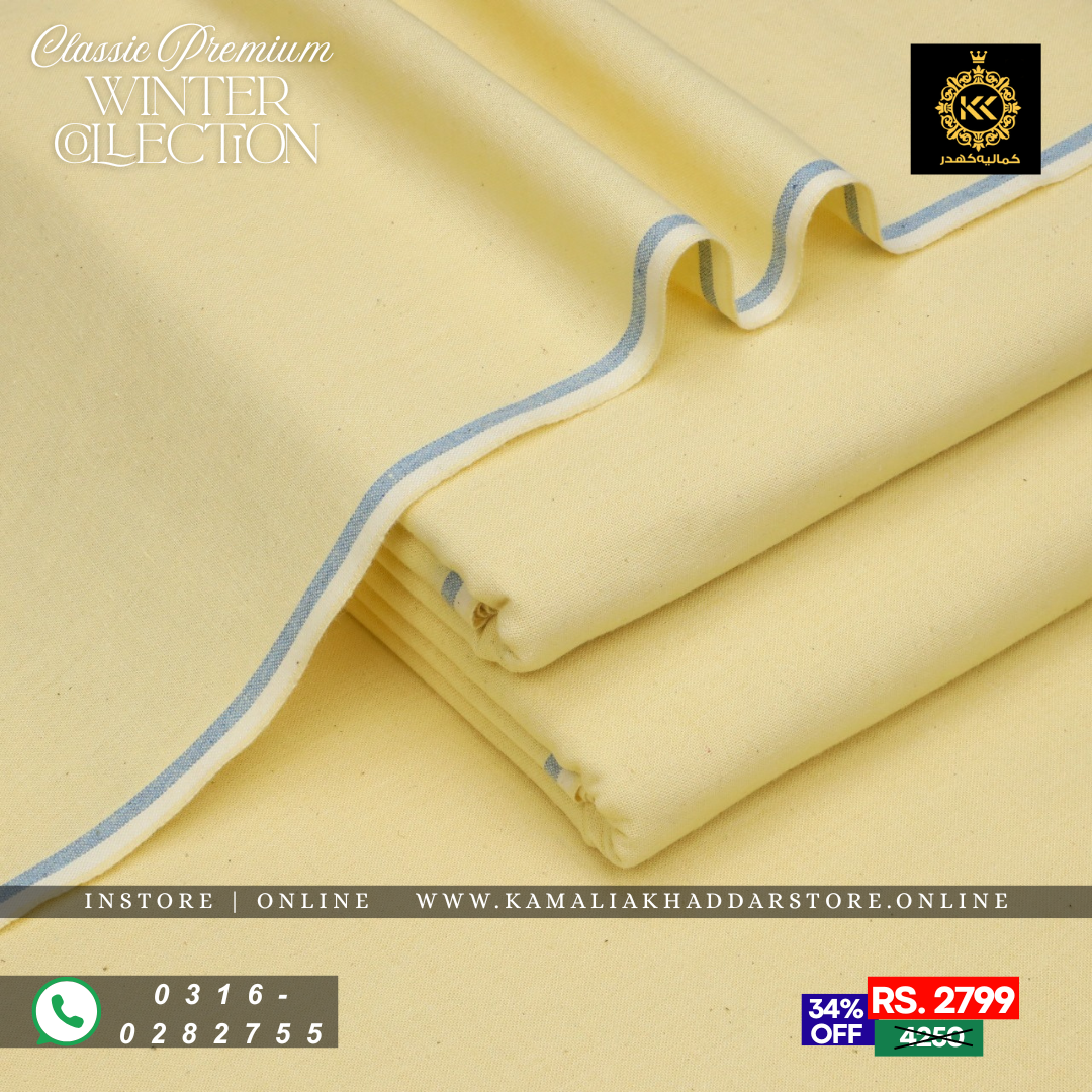 Light Yellow Classic Premium | Men’s Unstitched Khaddar Suits