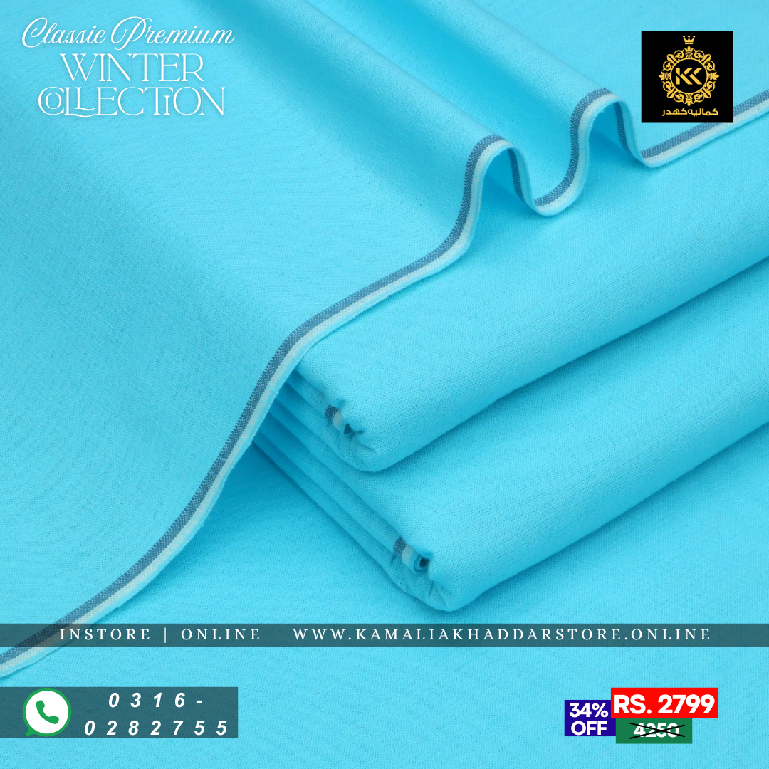 Aqua Blue Classic Premium | Men’s Unstitched Khaddar Suits