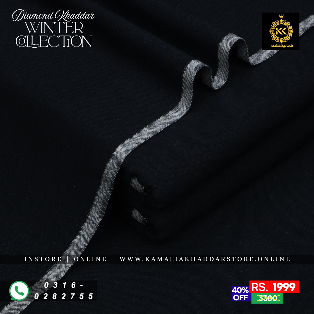 Deep Black - Diamond Khaddar | Men’s Unstitched Khaddar Suits