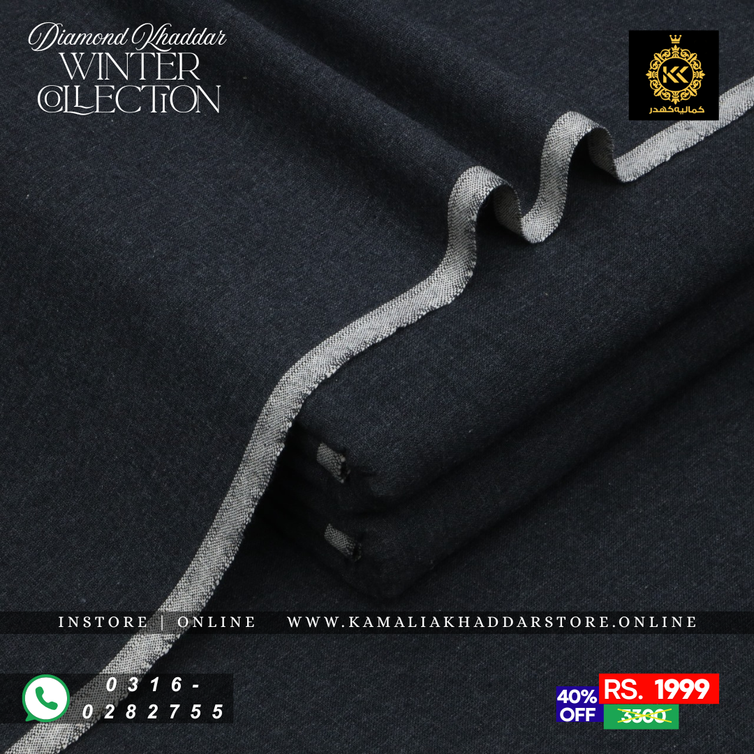 Charcoal Black - Diamond Khaddar | Men’s Unstitched Khaddar Suits