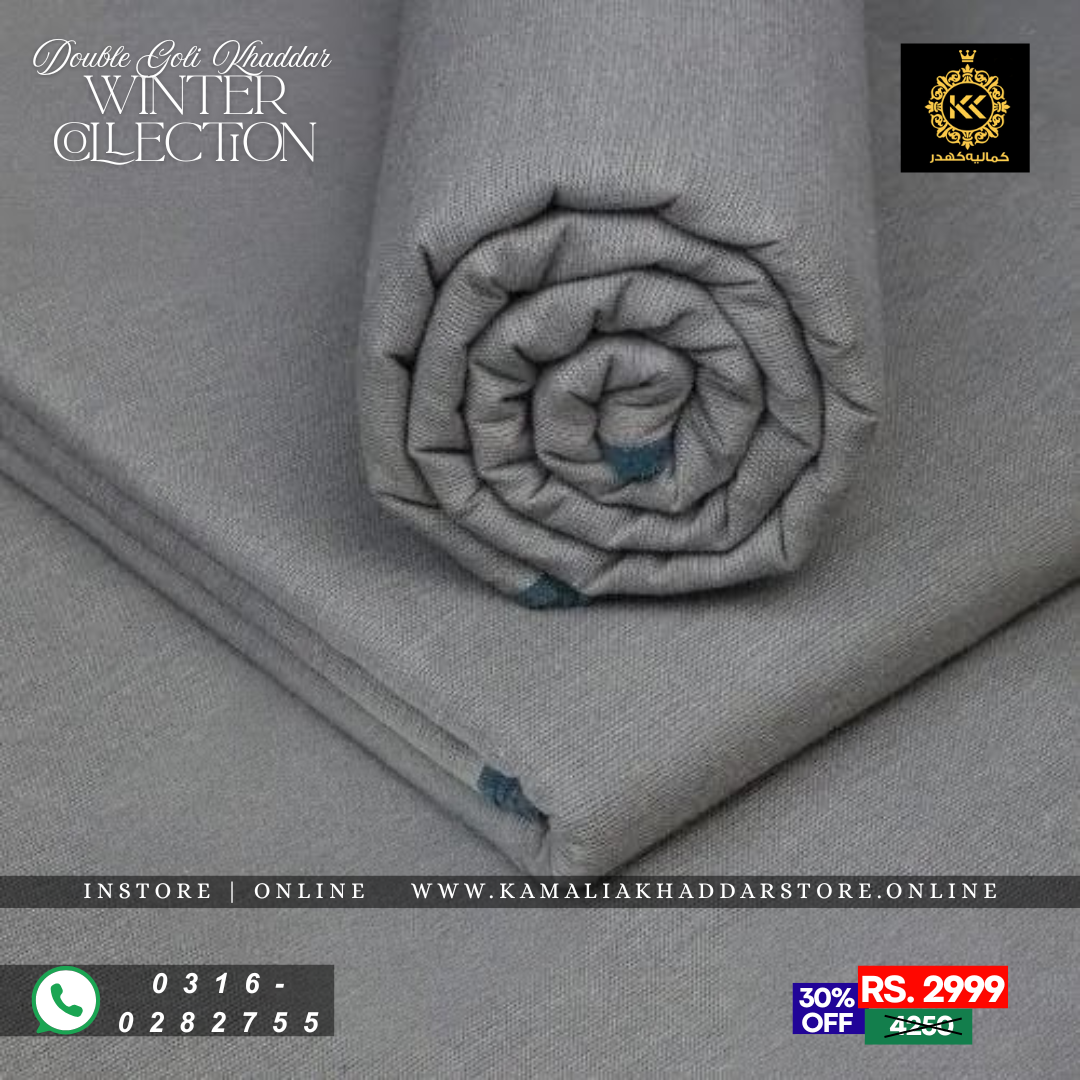 Silver Gray Double Goli | Men’s Unstitched Khaddar Suits