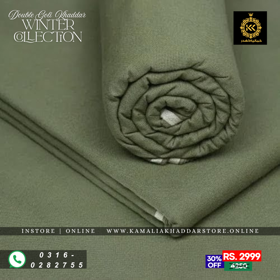 Clean Olive Double Goli | Men’s Unstitched Khaddar Suits