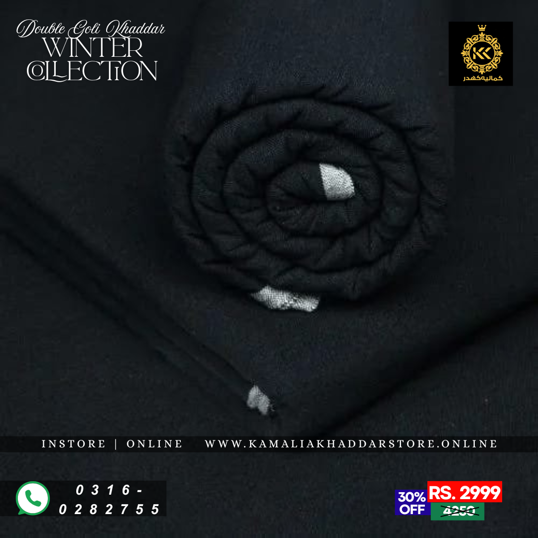 Solid Black Double Goli | Men’s Unstitched Khaddar Suits