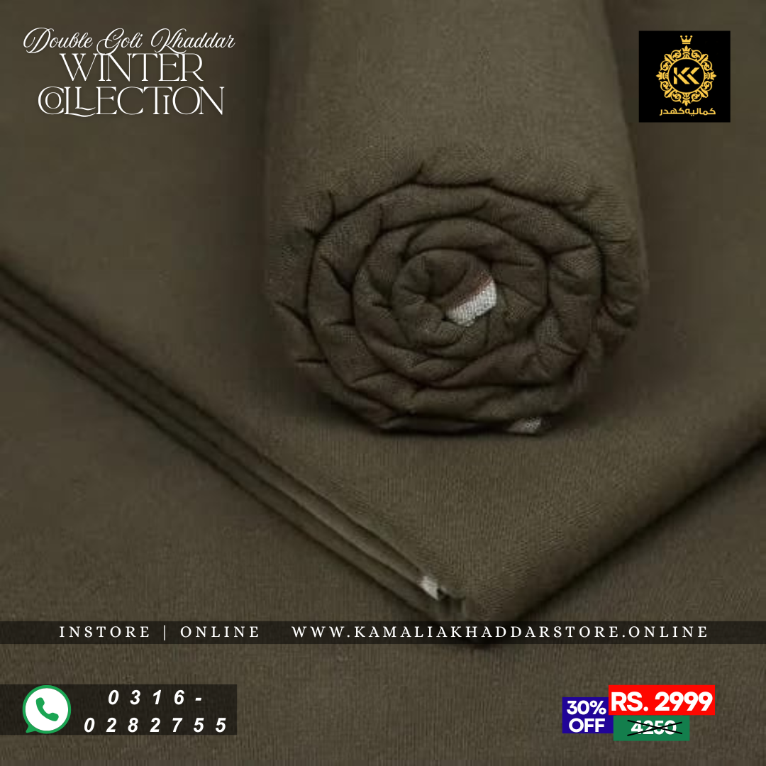 Khaki Double Goli | Men’s Unstitched Khaddar Suits