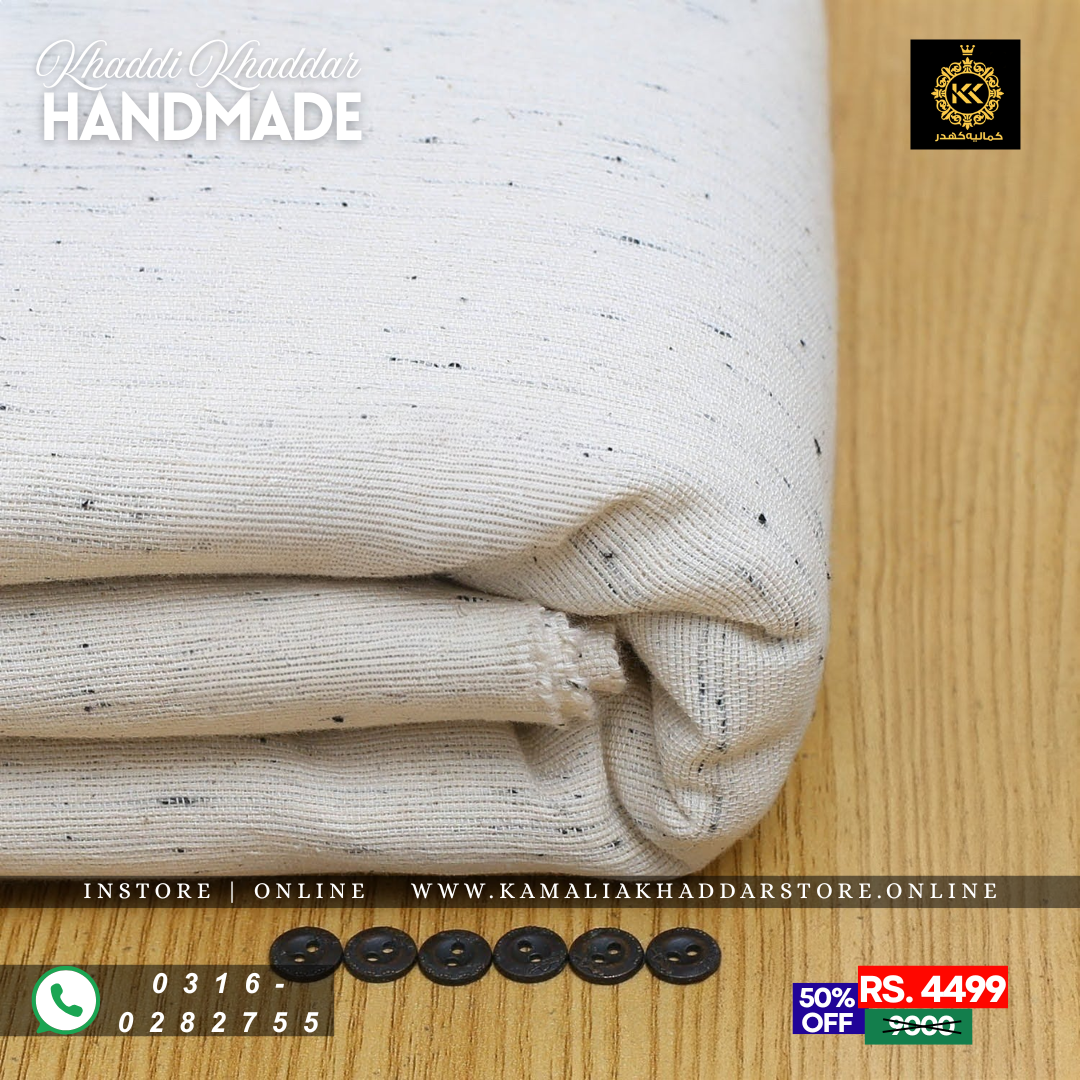 Dotted Off White Khaddar – Men’s Unstitched Handmade Khaddi Fabric