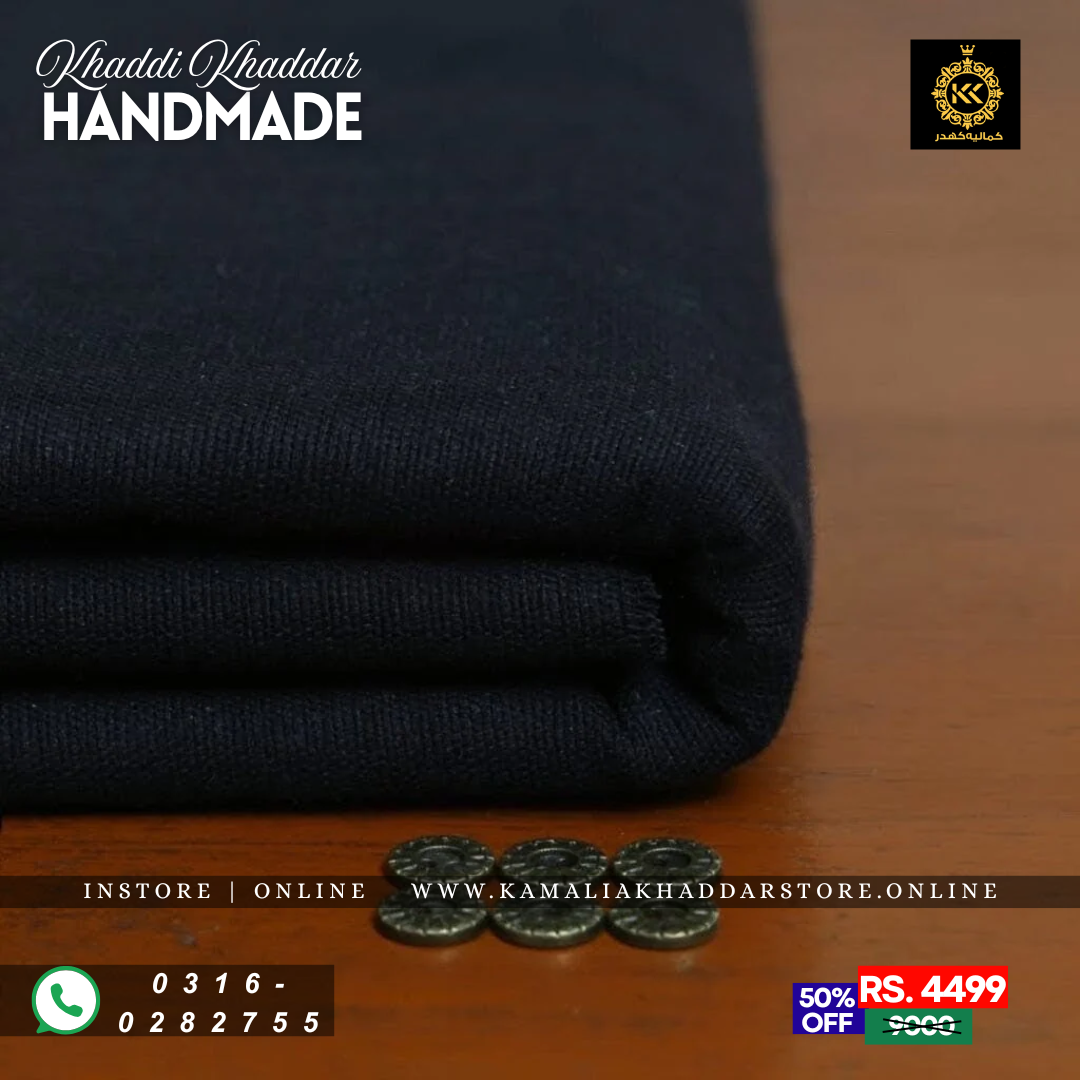 Pure Black Khaddar – Men’s Unstitched Handmade Khaddi Fabric