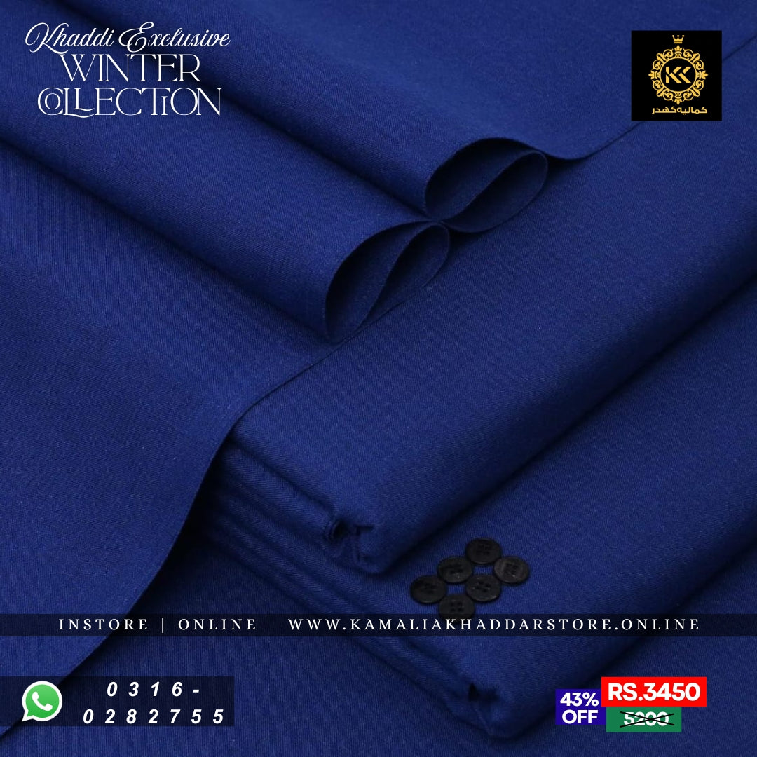 Royal Blue - Khaddi Khaddar | Men’s Unstitched Khaddar Suits
