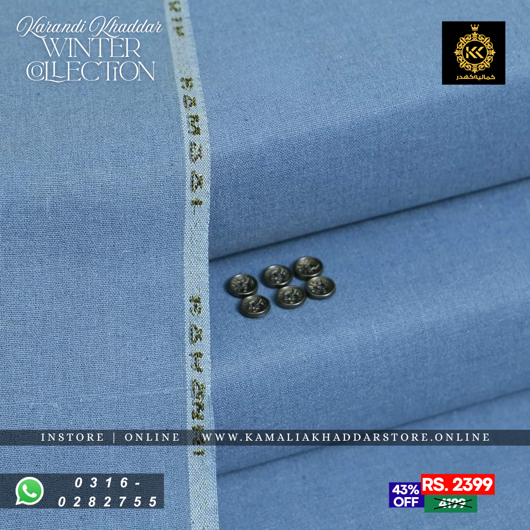 Denim Blue Karandi Khaddar | Men’s Unstitched Khaddar Suits