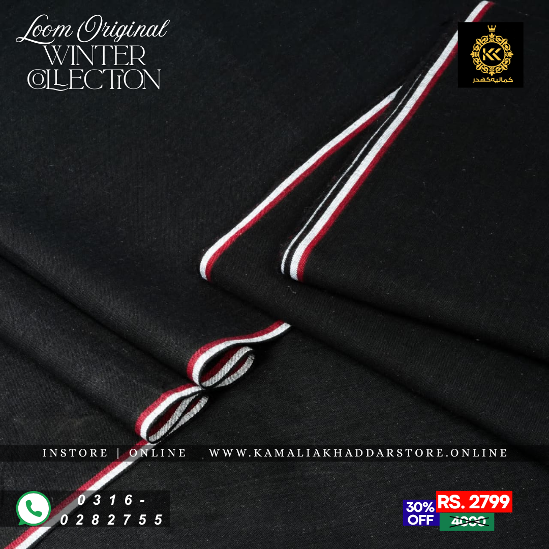 Midnight Black Loom Original | Men’s Unstitched Khaddar Suits