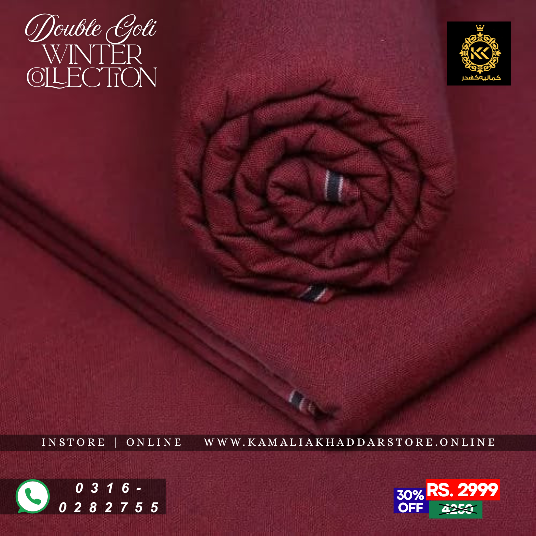 Deep Maroon Double Goli | Men’s Unstitched Khaddar Suits