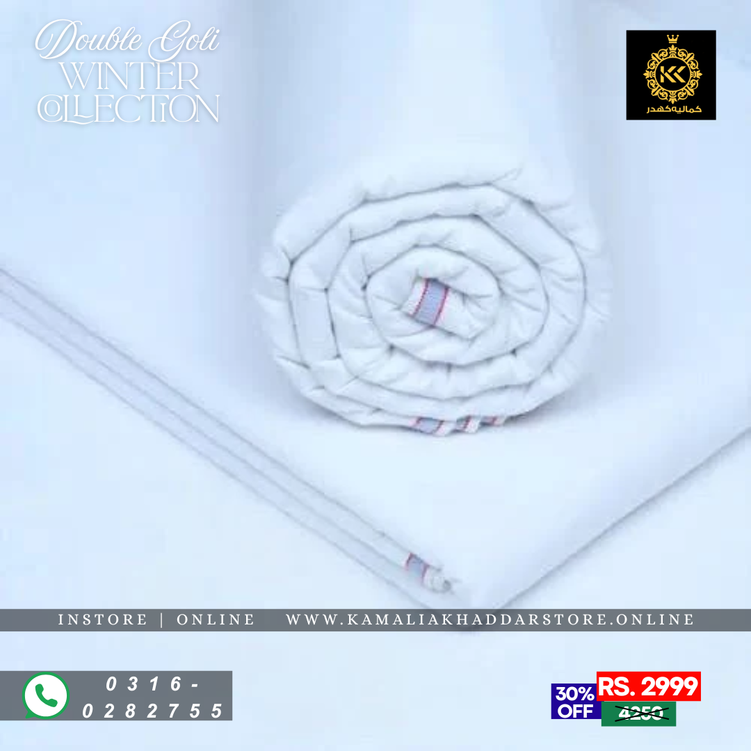 Pure White Double Goli | Men’s Unstitched Khaddar Suits