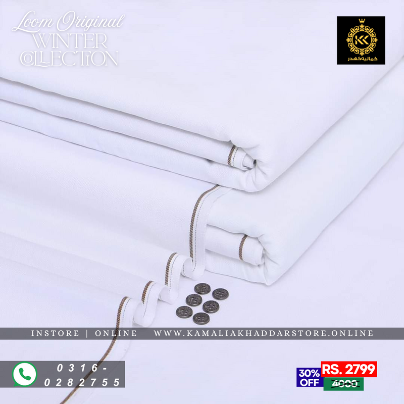 Pure White Goli Khaddar | Men’s Unstitched Khaddar Suits