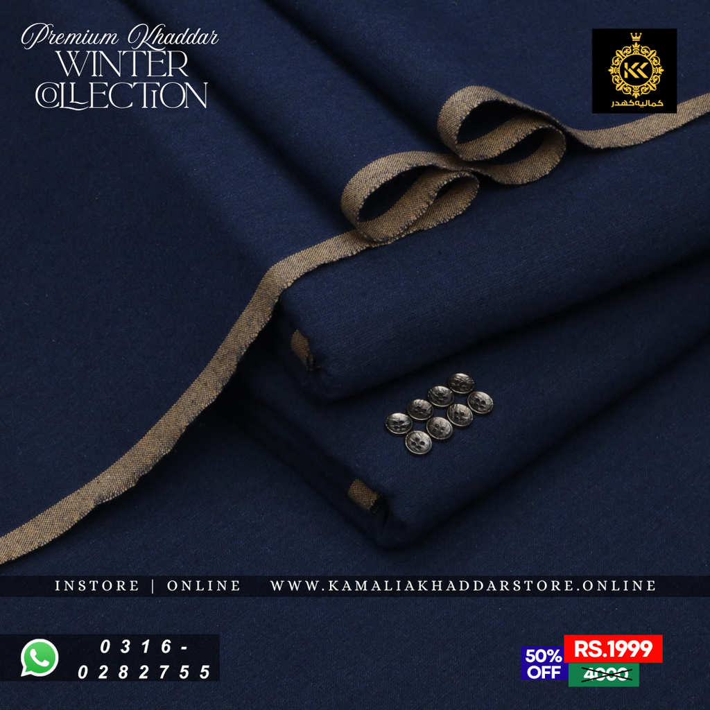 Navy Blue Premium Khaddar | Men’s Unstitched Khaddar Suits