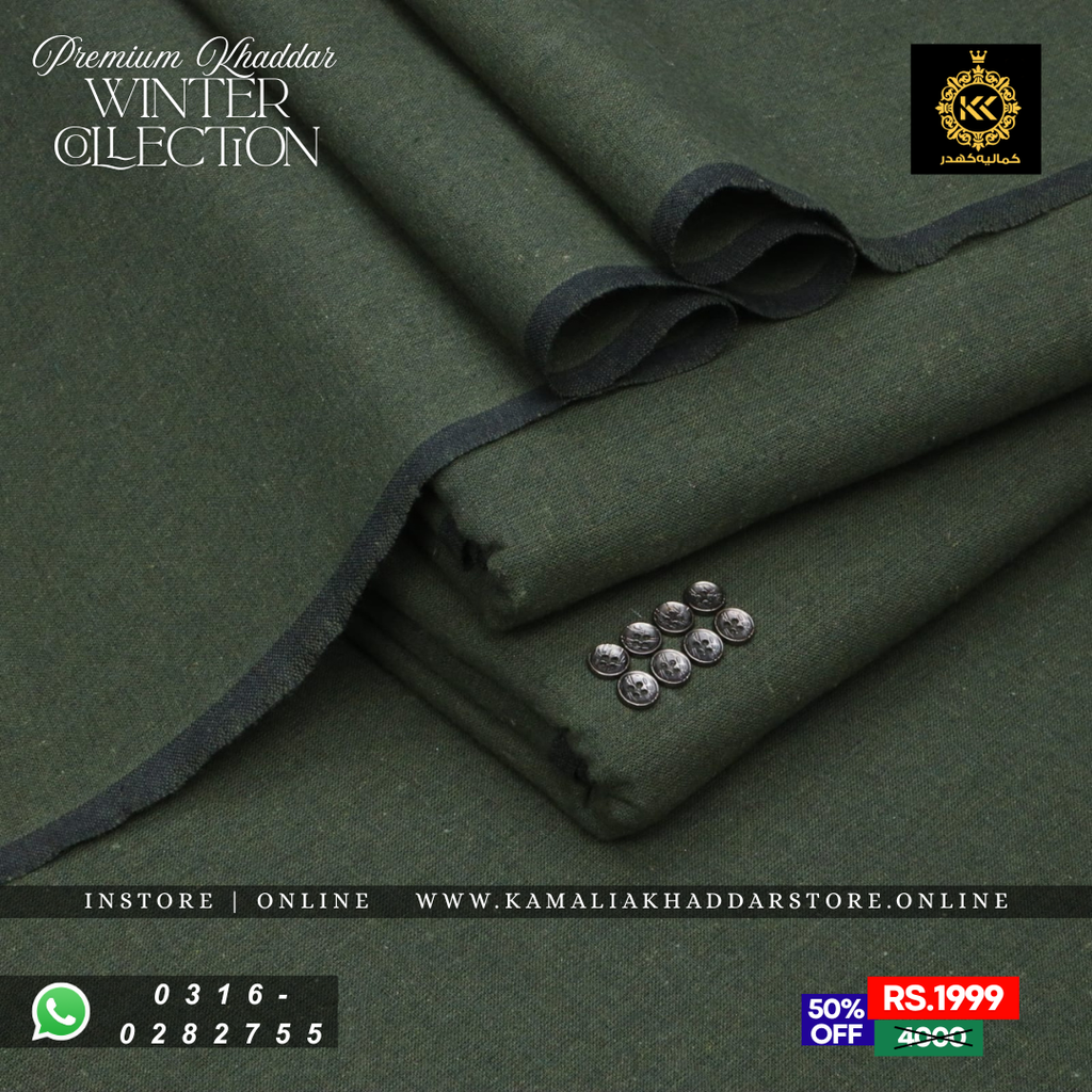 Olive Green Premium Khaddar | Men’s Unstitched Khaddar Suits