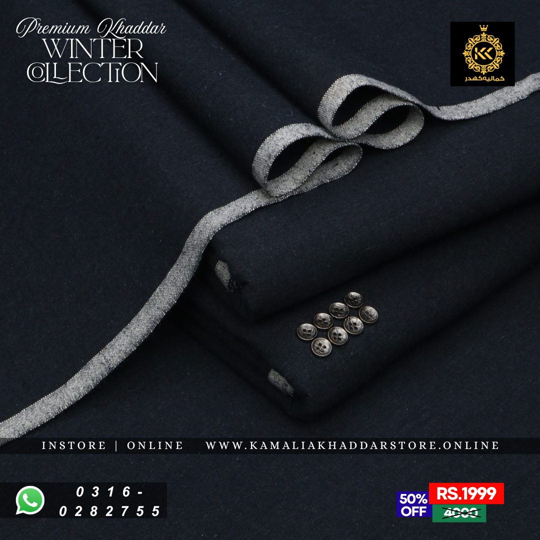 Jet Black Premium Khaddar | Men’s Unstitched Khaddar Suits
