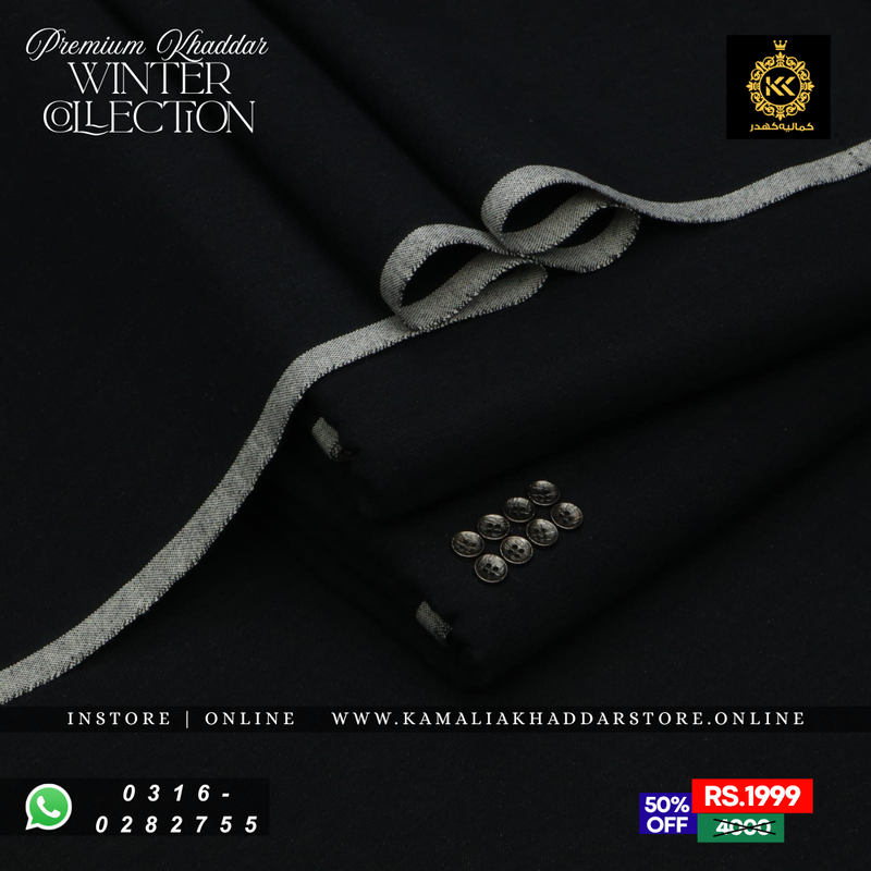 Pure Black Premium Khaddar | Men’s Unstitched Khaddar Suits