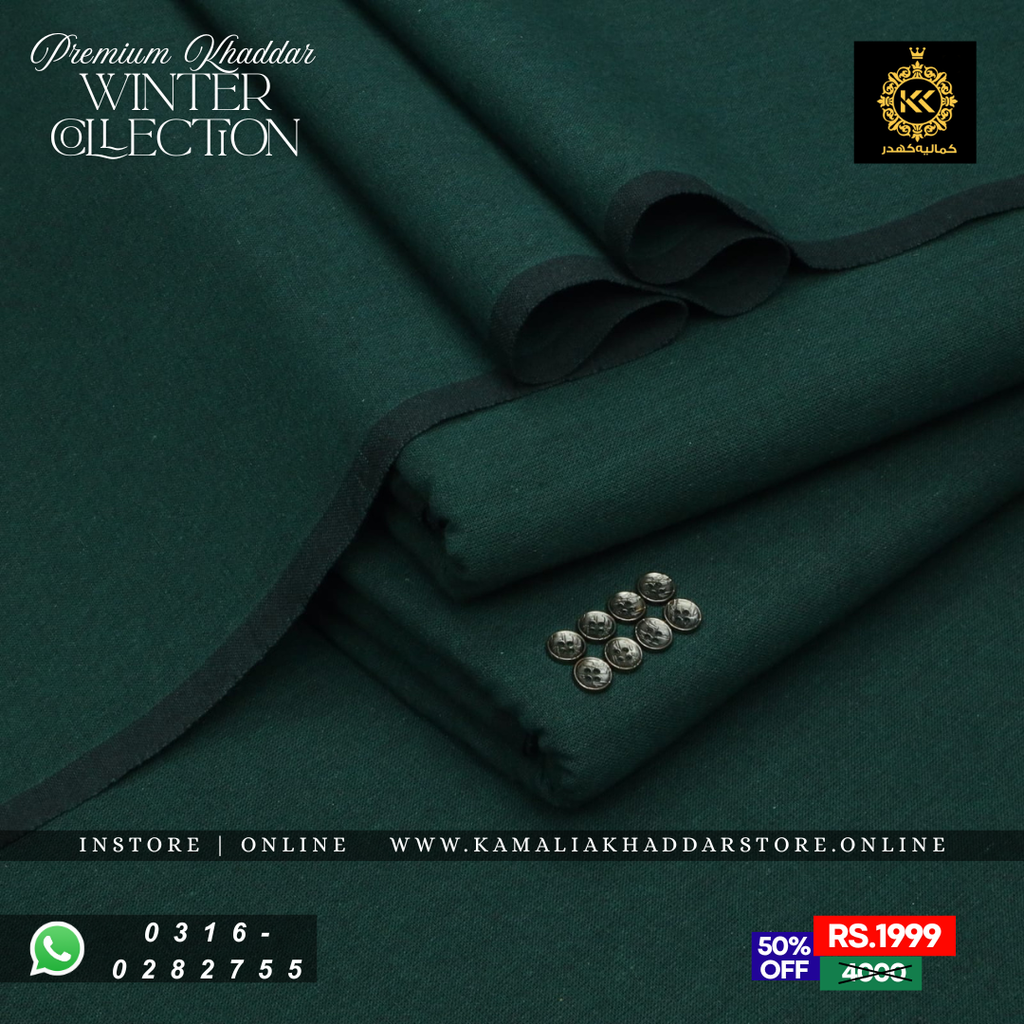 Forest Green Premium Khaddar | Men’s Unstitched Khaddar Suits