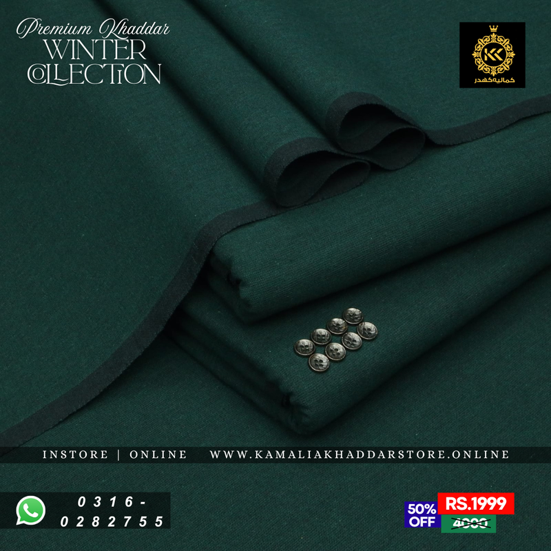 Forest Green Premium Khaddar | Men’s Unstitched Khaddar Suits