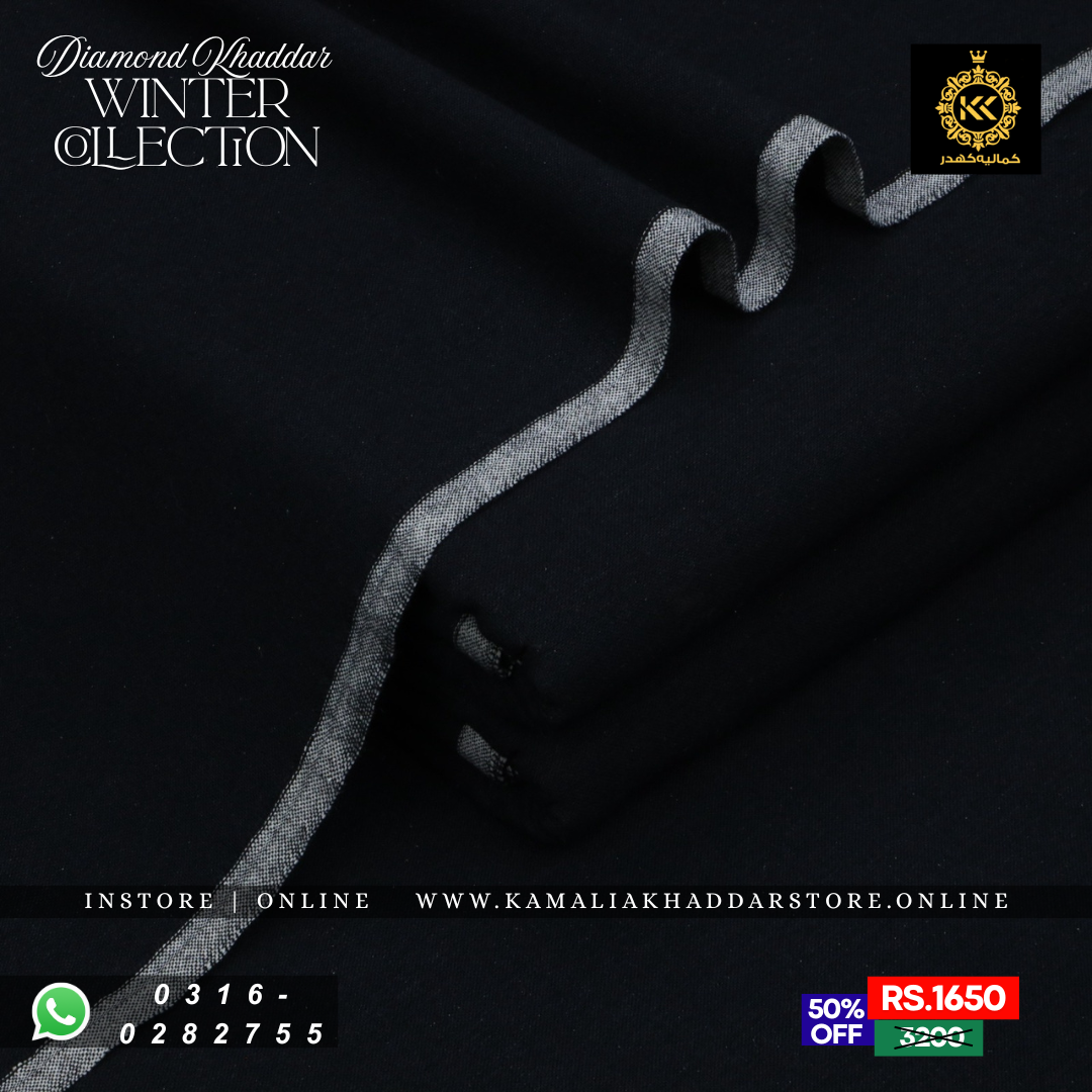 Pure Black - Diamond Khaddar | Men’s Unstitched Khaddar Suits