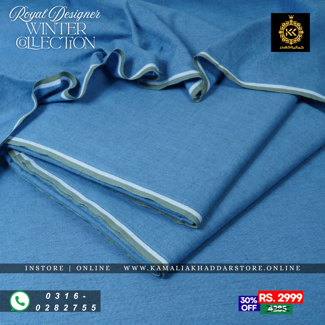 Denim Blue Royal Designer | Men’s Unstitched Khaddar Suits