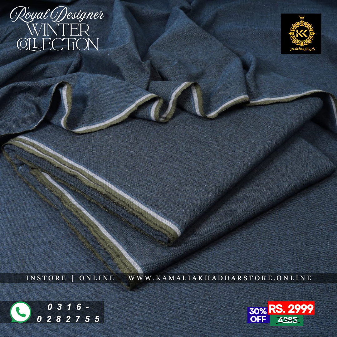 Denim Blue Royal Designer | Men’s Unstitched Khaddar Suits
