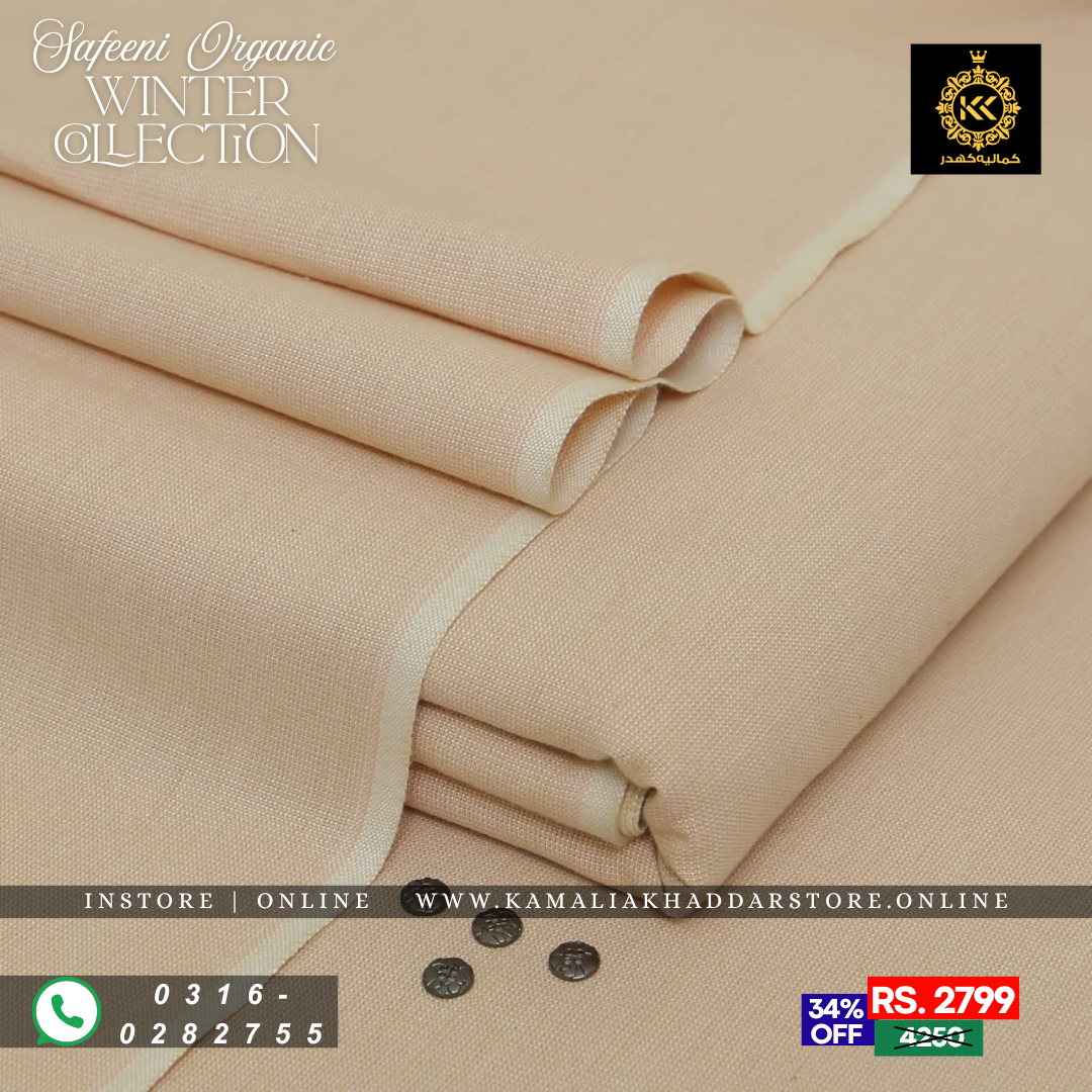 Soft Peach Organic Safeeni | Men’s Unstitched Khaddar Suits